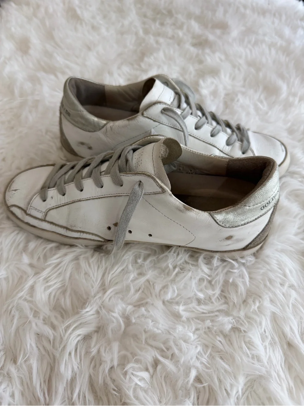 Golden Goose White with Silver Star Low-Top Sneakers Size 37 US 7